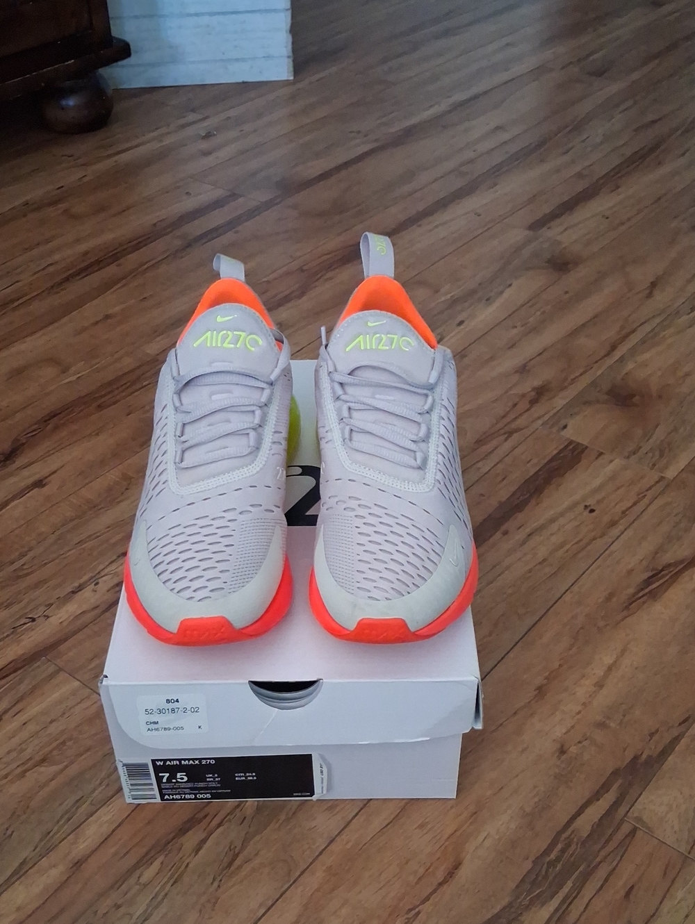 Nike  Air Max 270 Sneakers - Light Gray with Neon Orange and Lime